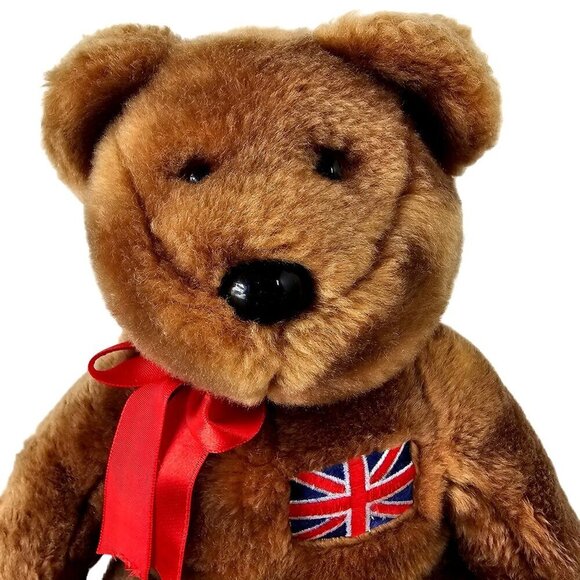 Ty 1999 Britannia Beanie Buddy Plush Brown Bear 13" Hand Made Pellet Bottom - Picture 2 of 9
